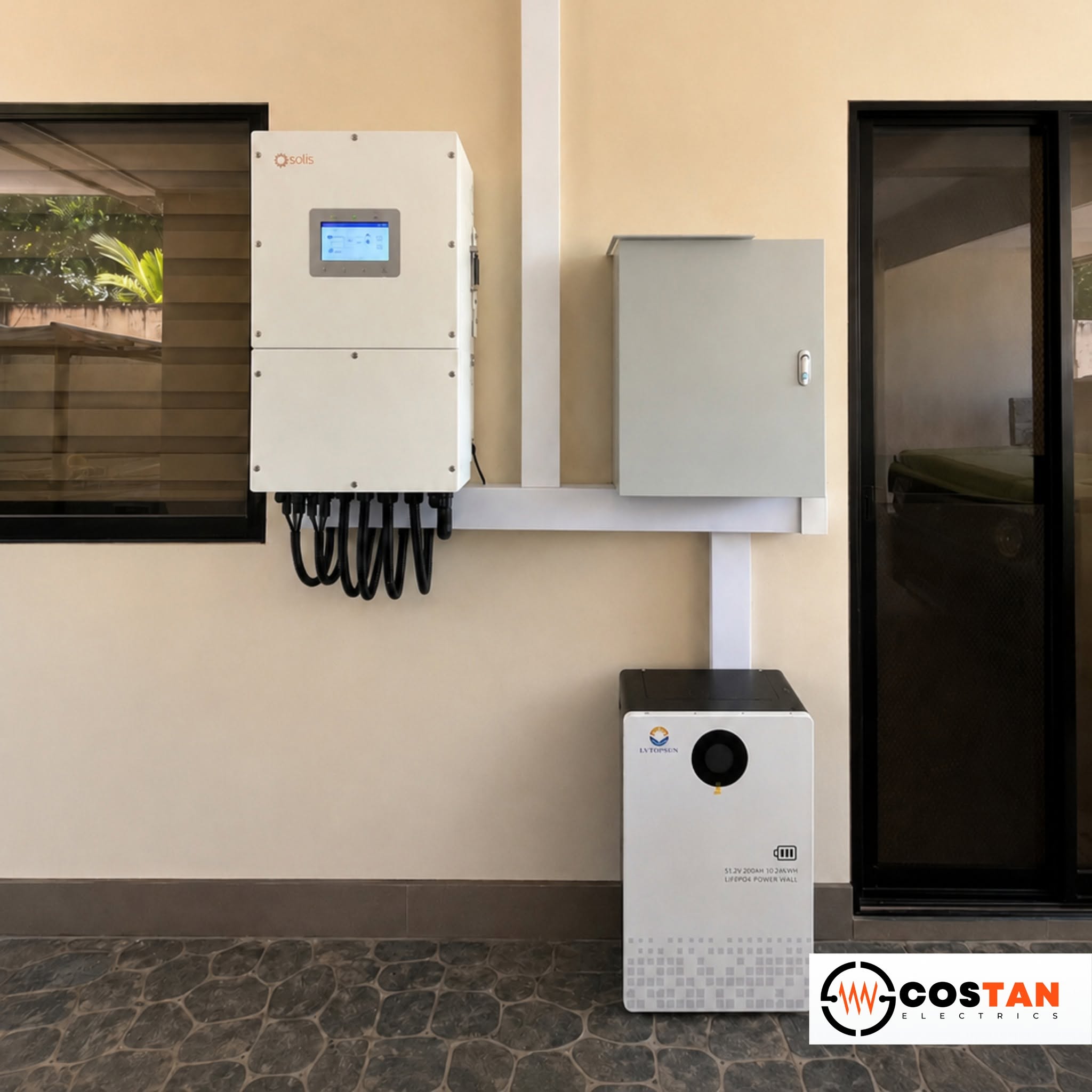 Solis hybrid solar inverter and LVTOPSUN LiFePO4 battery installed by Costan Electrics for a residence in Baclayon, Bohol